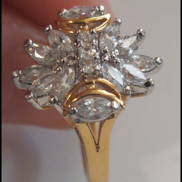 Size8 goldtone 14kge edco ring super sparkly rhinestones - Picture 2 of 13